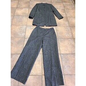 Vtg Rena Rowan Womens Tweed Wide Leg Pants  Long Blazer  Suit   12 Wool Blend